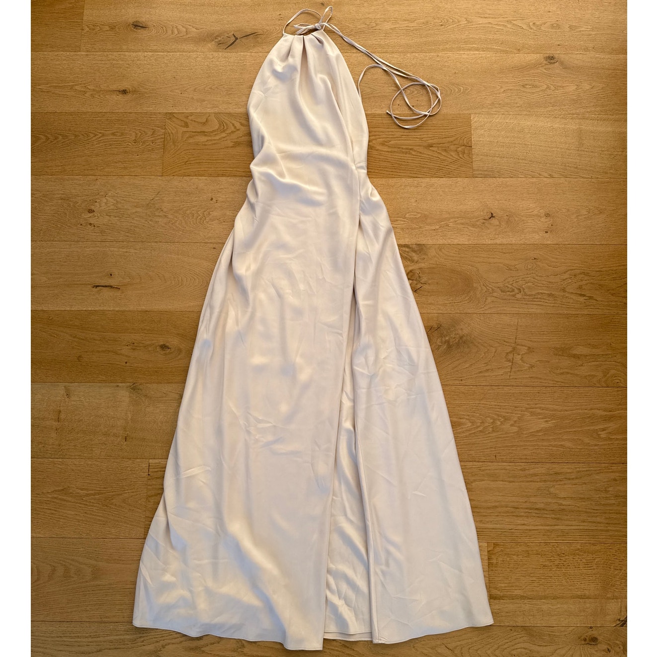House Of Cb - Zanab Thigh Slit Halter Neck Maxi Dress In Ivory Light Champagne